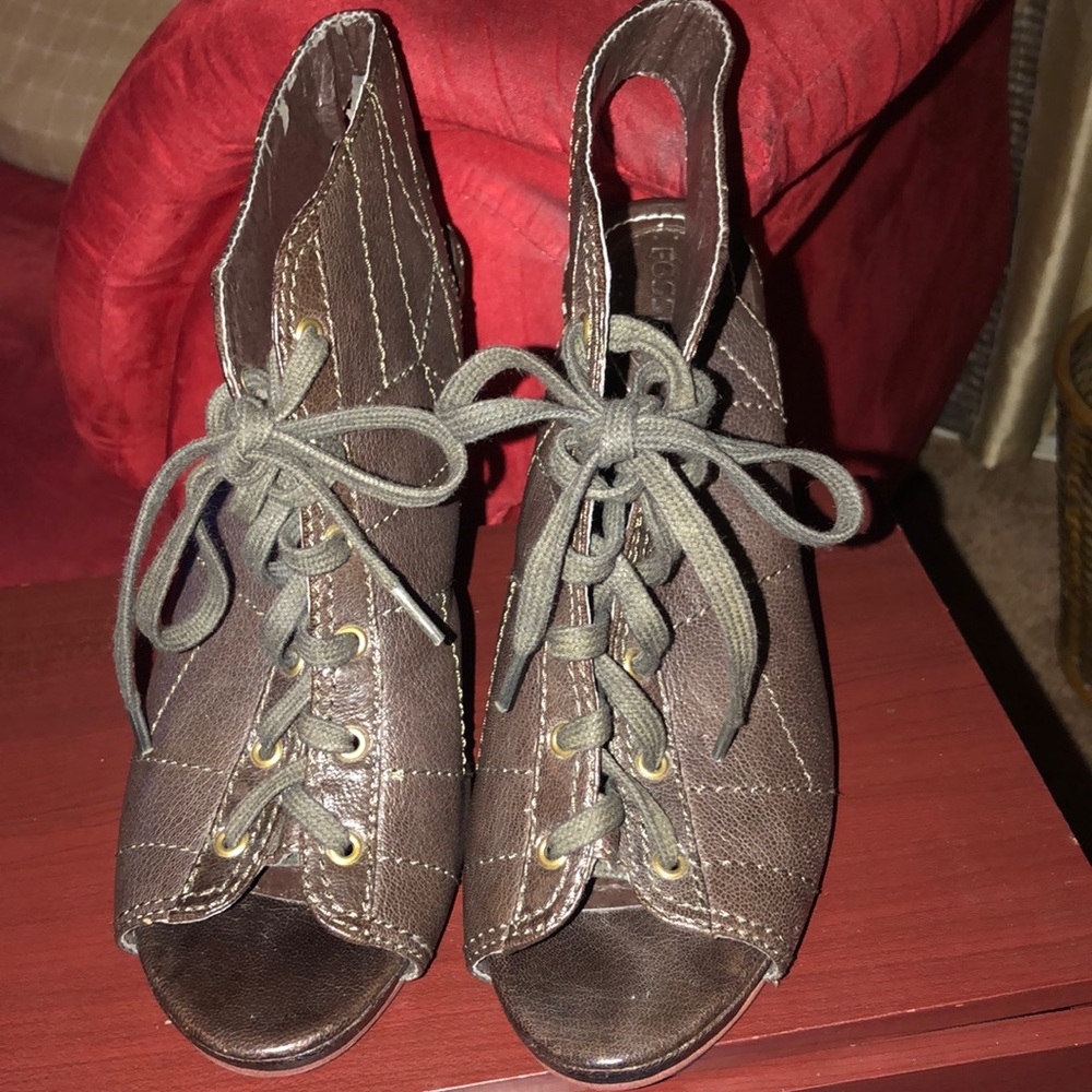 Fossil lace up for peep toe wedges